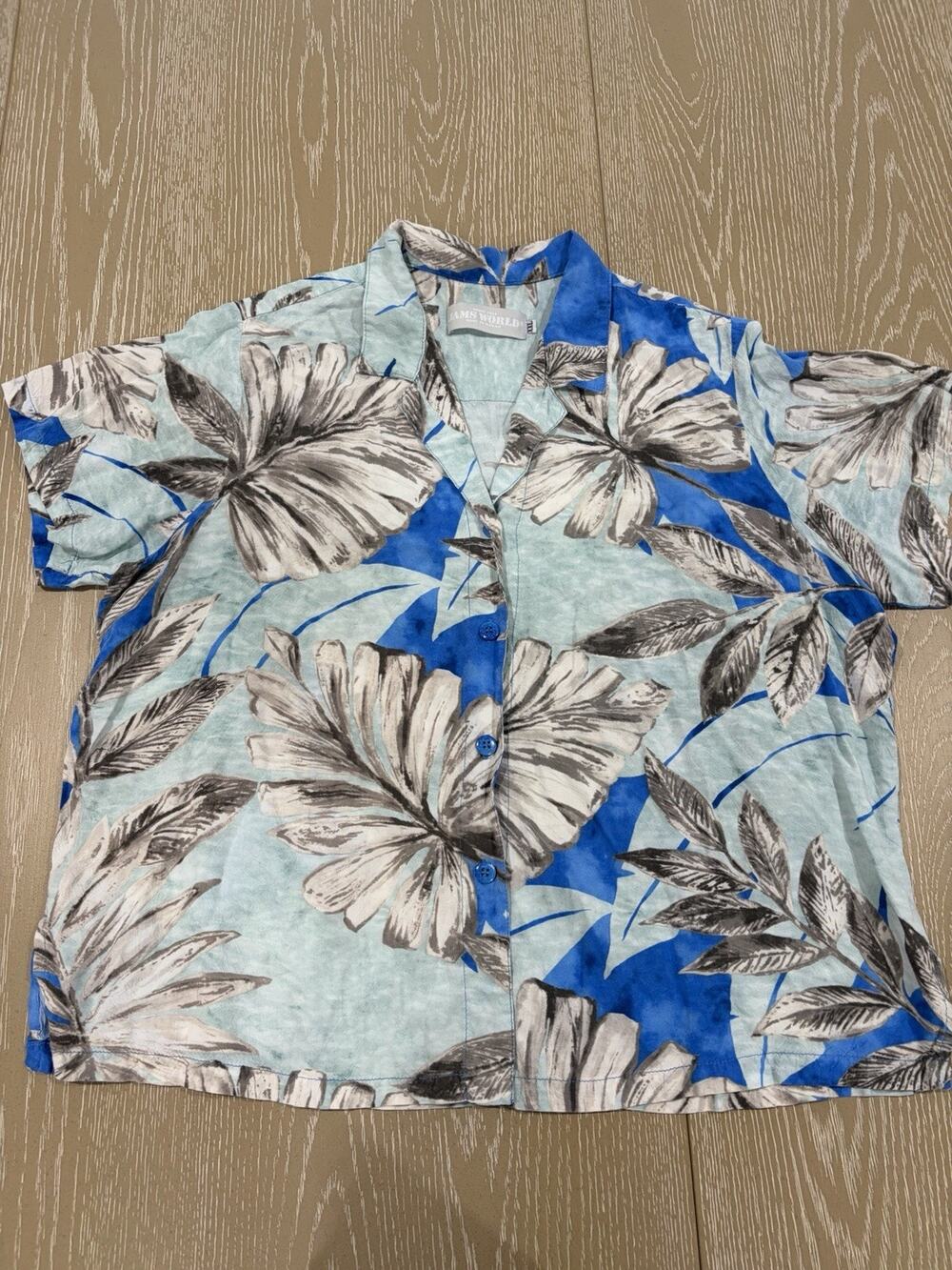 Vintage Jams World Hawaiian Shirt Mens 2XL Blue Short Sleeve Tropical Leaf